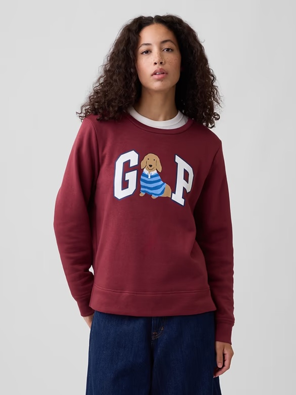 Relaxed Gap Logo Burgundy Sweatshirt Crewneck with Cute Dog Graphic XXL